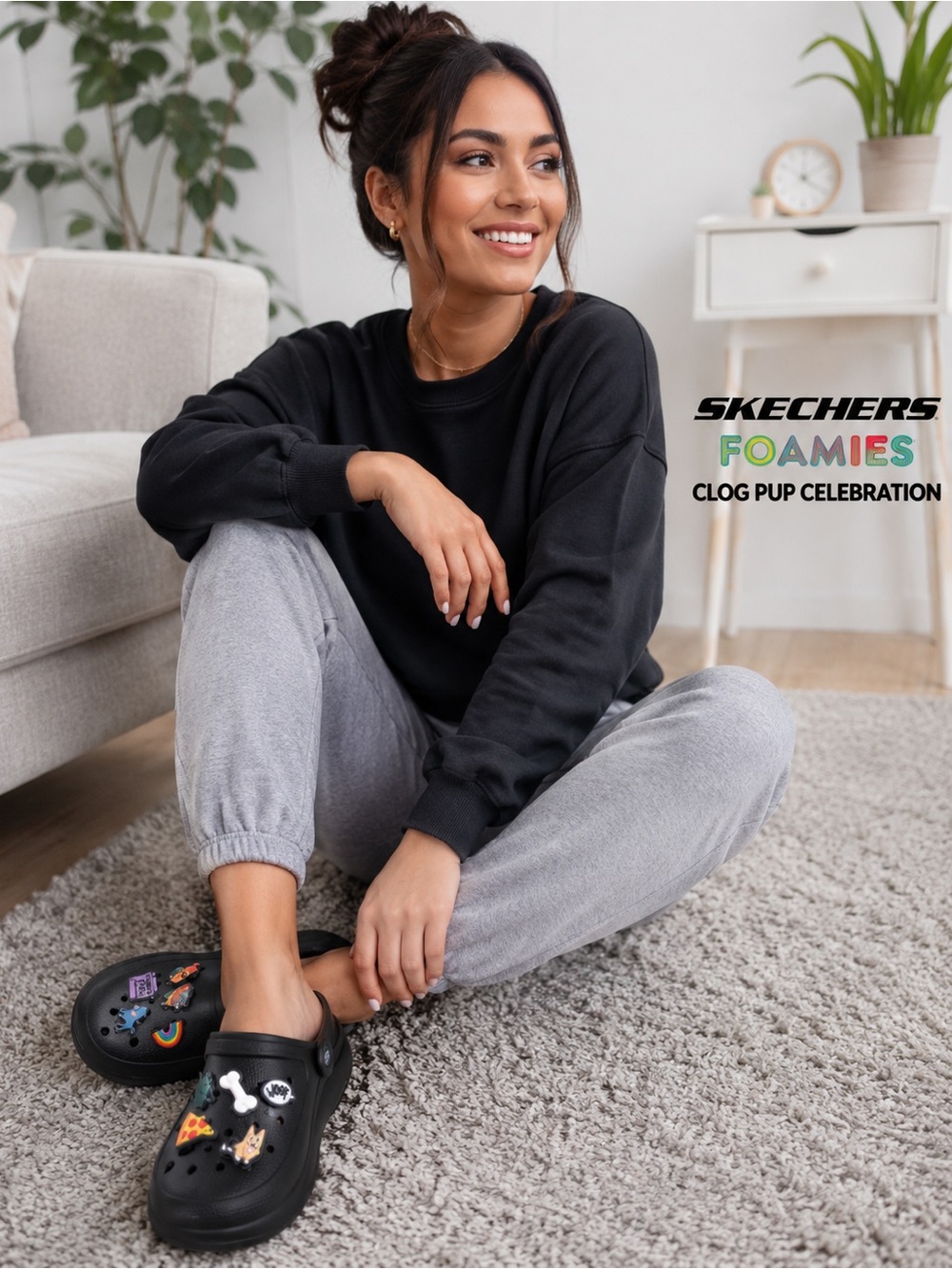 Skechers Womens Foamies Clog Pup Celebration Black Size 8